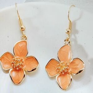 Chic Gold and Orange Floral Earrings